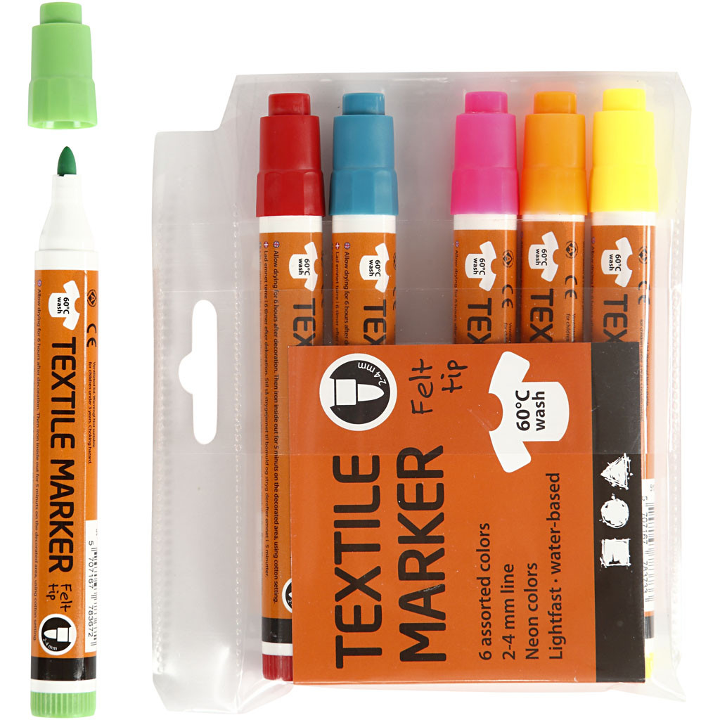 Stoffmalstifte Strichstärke: 2-4 mm Neonfarben 6 Stifte