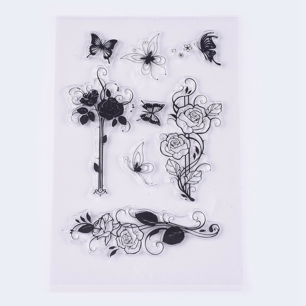Silikonstempel Rosenranken u Schmetterlinge, 8.teilig, 2-6 cm