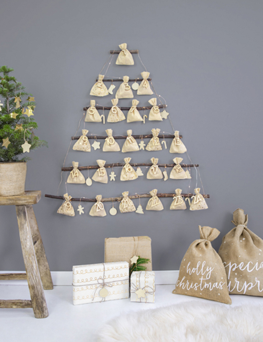 DIY Adventkalender 24 Baumwollbeutel + Nummern 