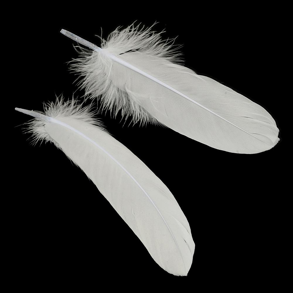 Indianerfedern weiß, 15-21 cm lang, 20 Stück, Gänsefeder (15-37mm breit) Bastelfedern Dekofedern