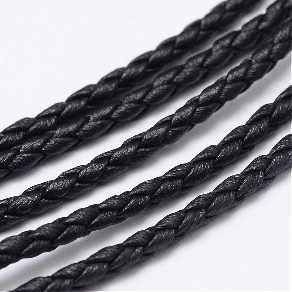 Kunstleder Schnur geflochten 3mm schwarz  Lederband Braided Leather, per Laufmeter