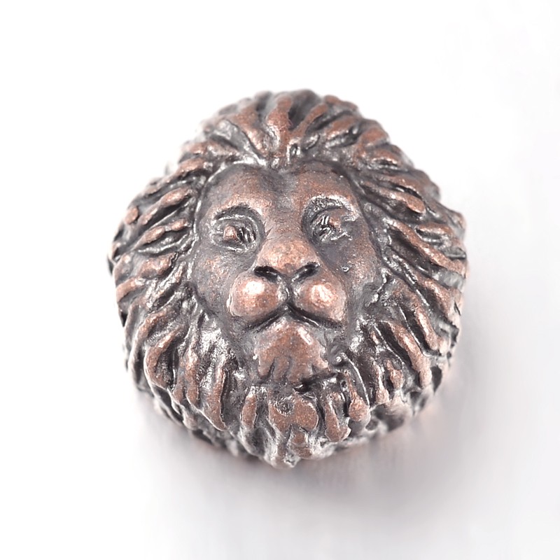 Tibetsilber Löwenperlen, 13mm, 3 mm Lochbohrung quer, hohl, per Stück