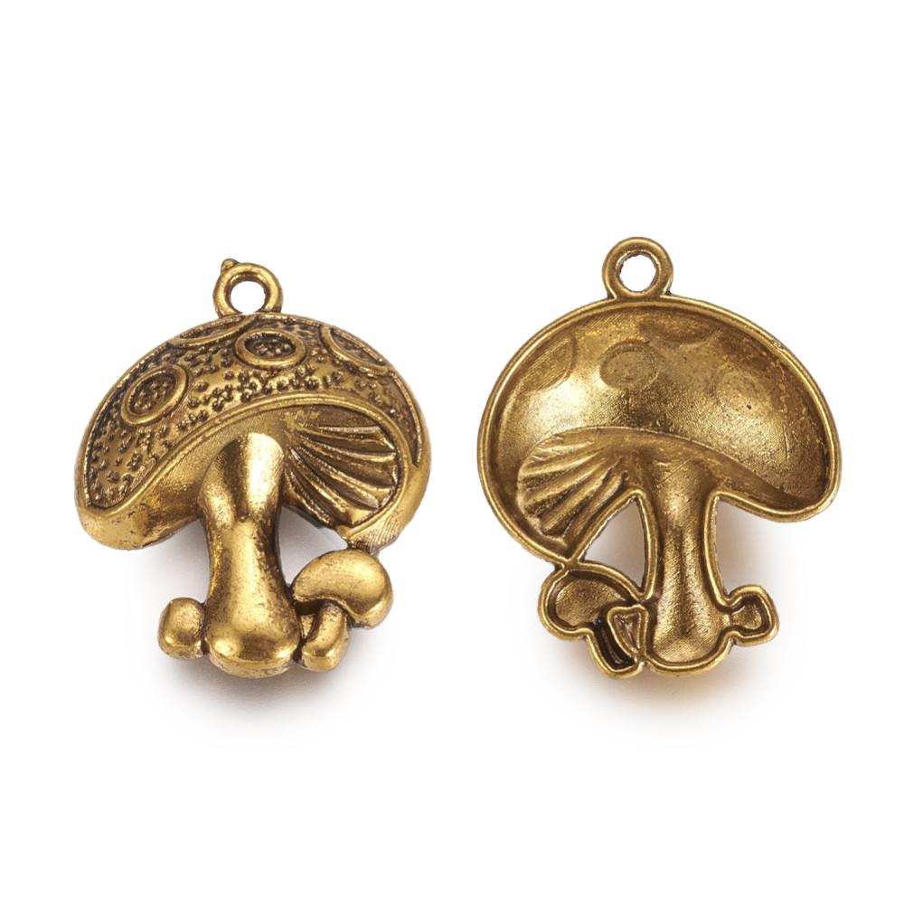 Pilz Schmuckanhänger Charm antikgold 22,5x19x5,4 mm Loch 2mm 1 Stück 