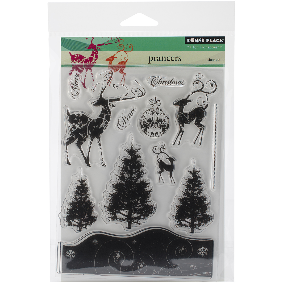 Penny Black Prancers Renntier Baum Weihnachten Silikonstempel transparent Clear Stamps 5"X7"