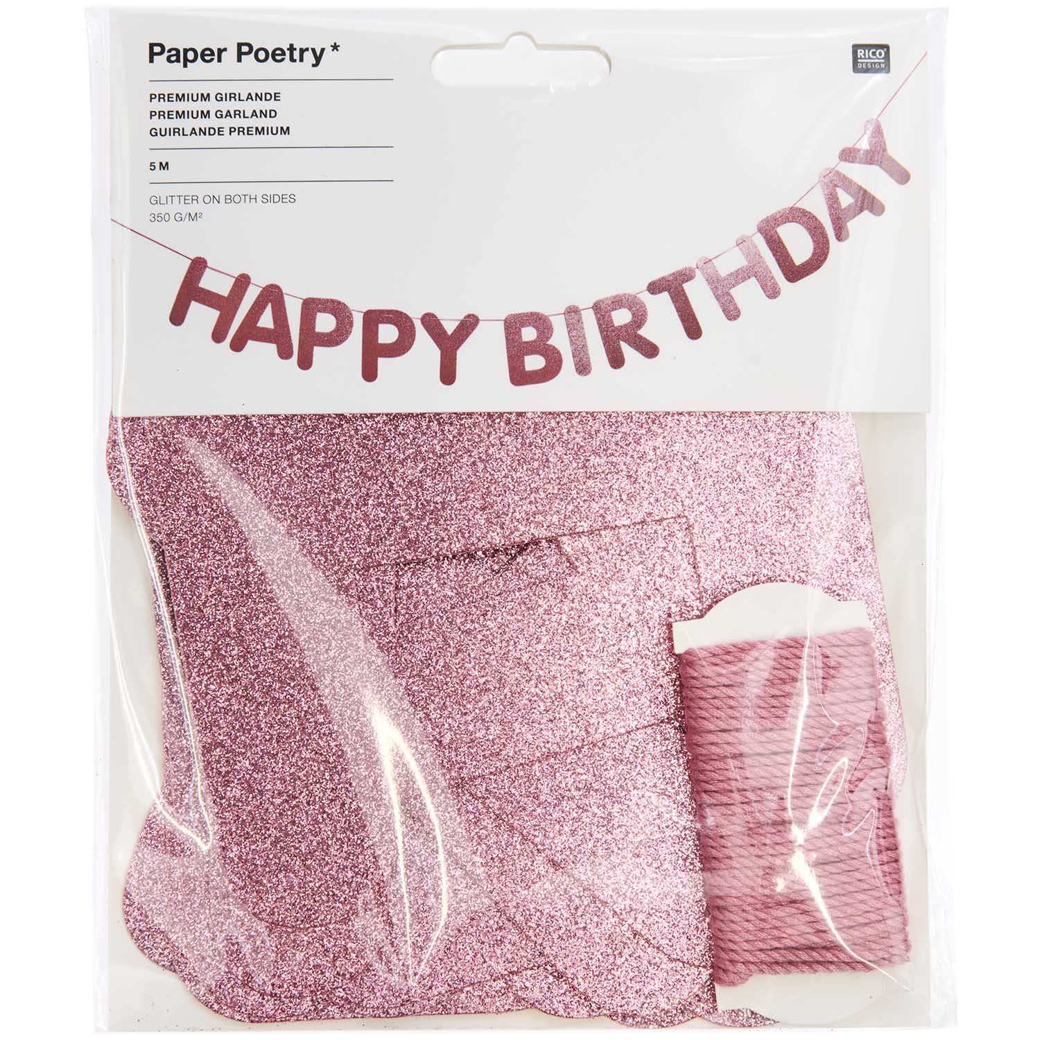 Girlande Happy Birthday Glitter ROSA 350g/m² beidseitig beglittert 5m Girlande Happy Birthday Glitter ROSA 350g/m² beidseitig beglittert 5m