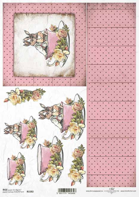 Reispapier Hasen Tassen rosa A4 25-30g/m² 1 Bogen 