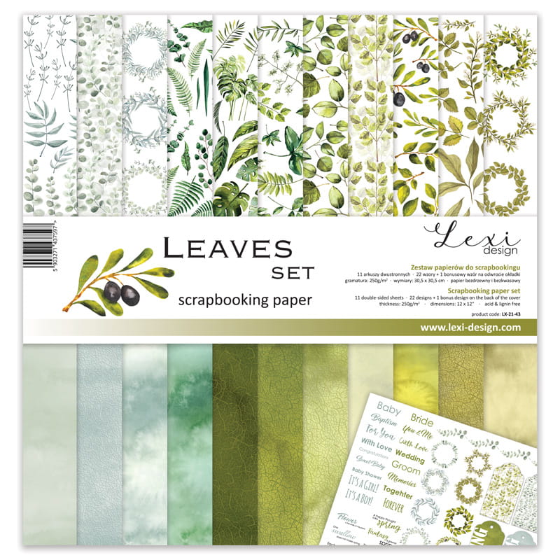 Leaves Scrapbooking Papierset 30,5x30,5cm 11 Bögen doppelseitig bedruckt 250g/m²