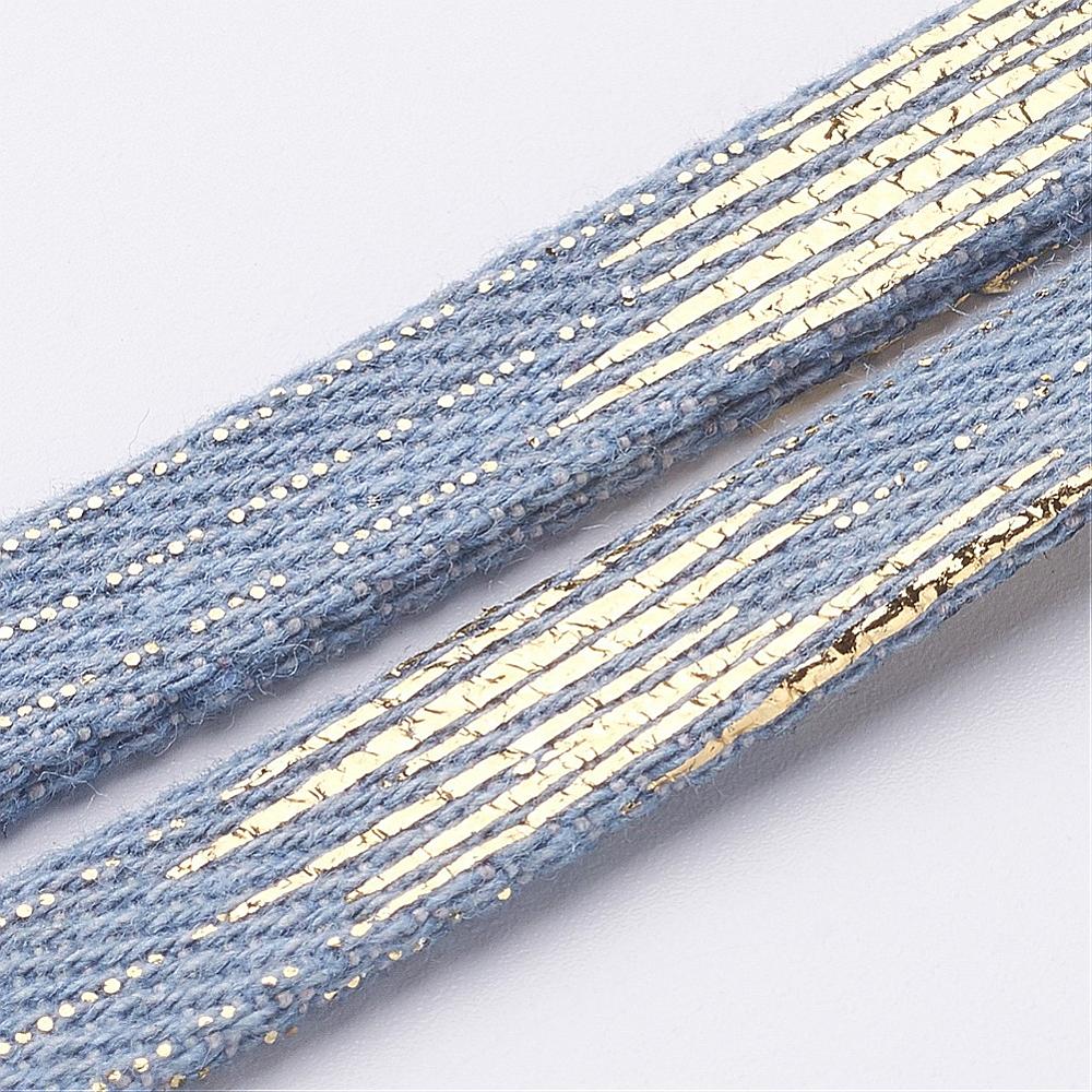 Jeans Band hellblau mit Goldeffekten,10x2mm, Denim Cord, per Laufmeter