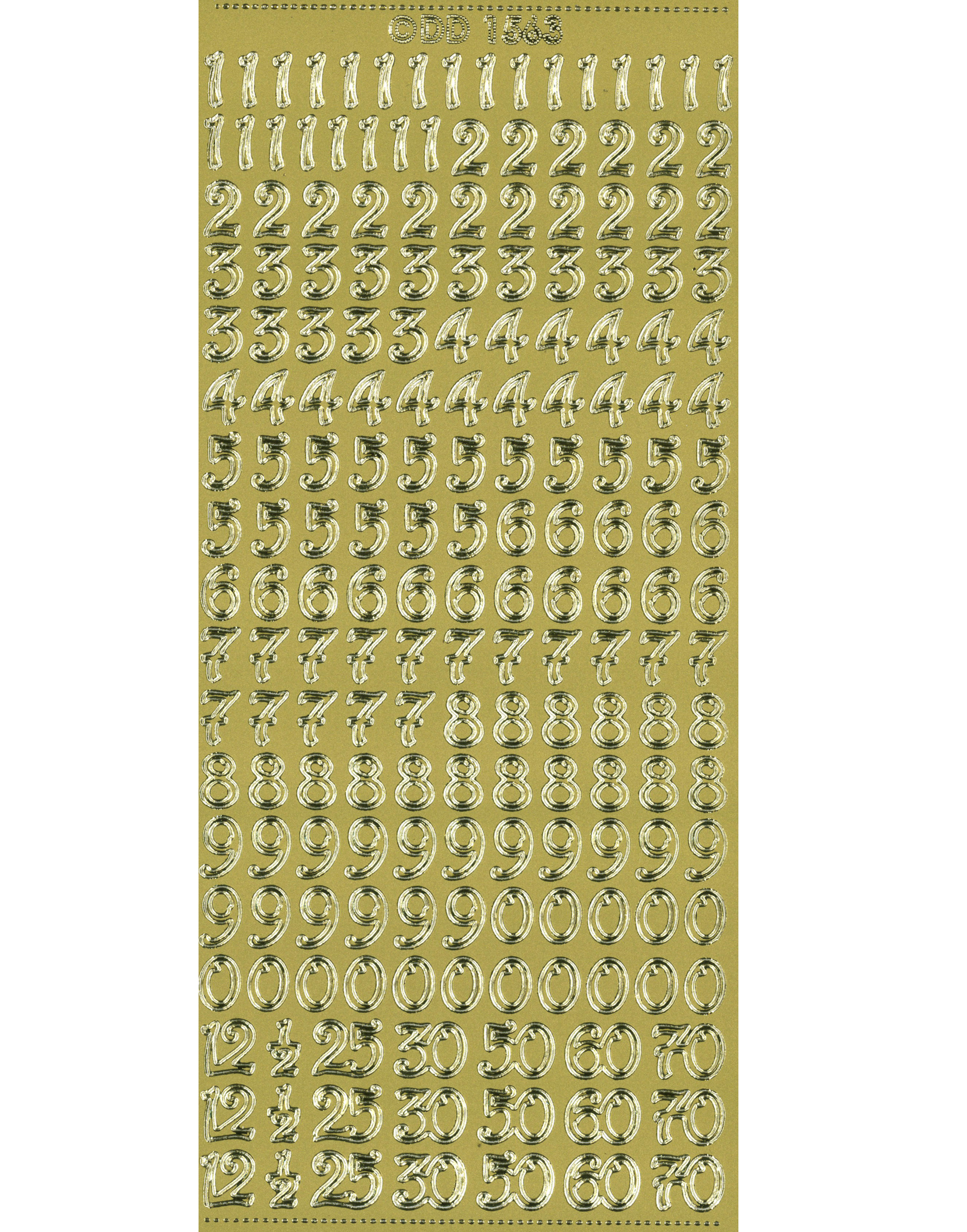 Shiny Outline Stickers Zahlen verschnörkelt Numbers 123 curled gold Konturensticker 10x23cm Bogen