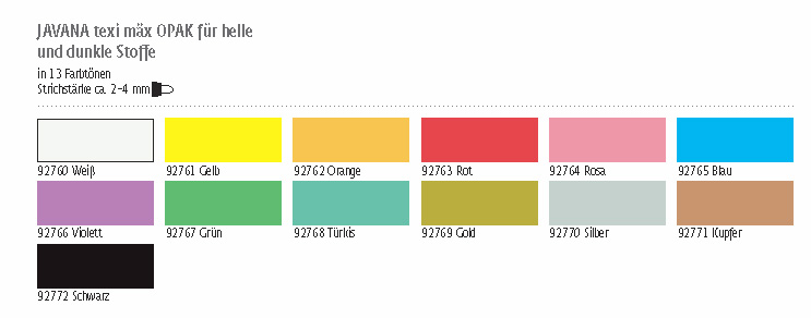 Stoffmalstift Javana opak für helle und dunkle Stoffe, 2-4 mm, per Stück Textilfarbe 