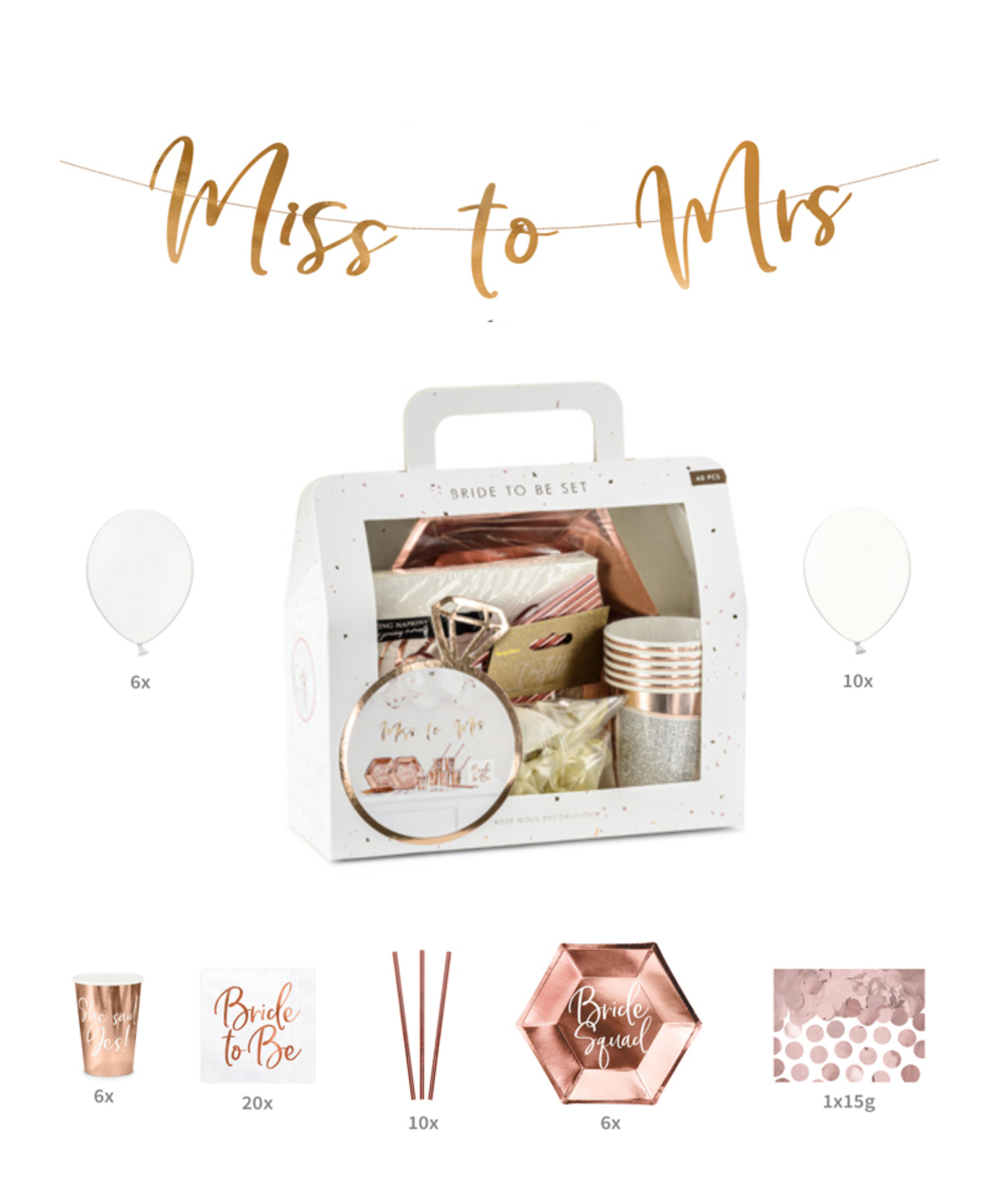 BRIDE TO BE - Set Roségold Dekoration 60teilig