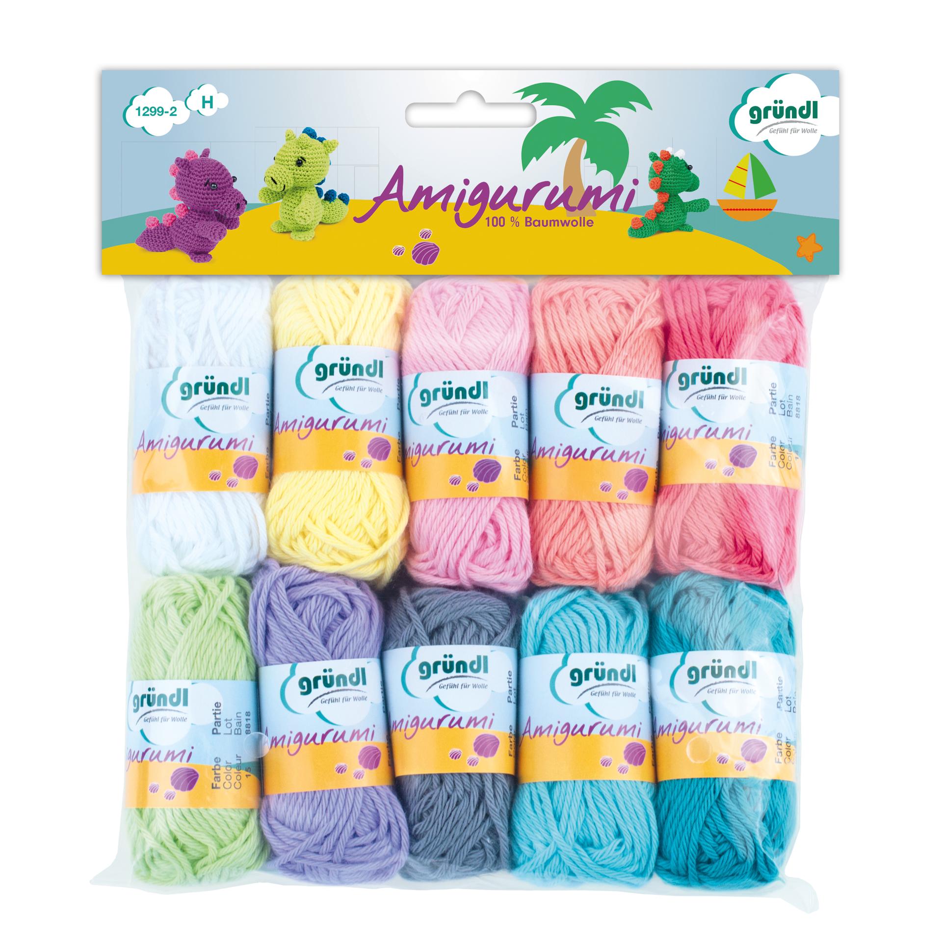 Amigurumi Wolle-Set Pastellfarben 10 Knäul 100% Baumwolle 