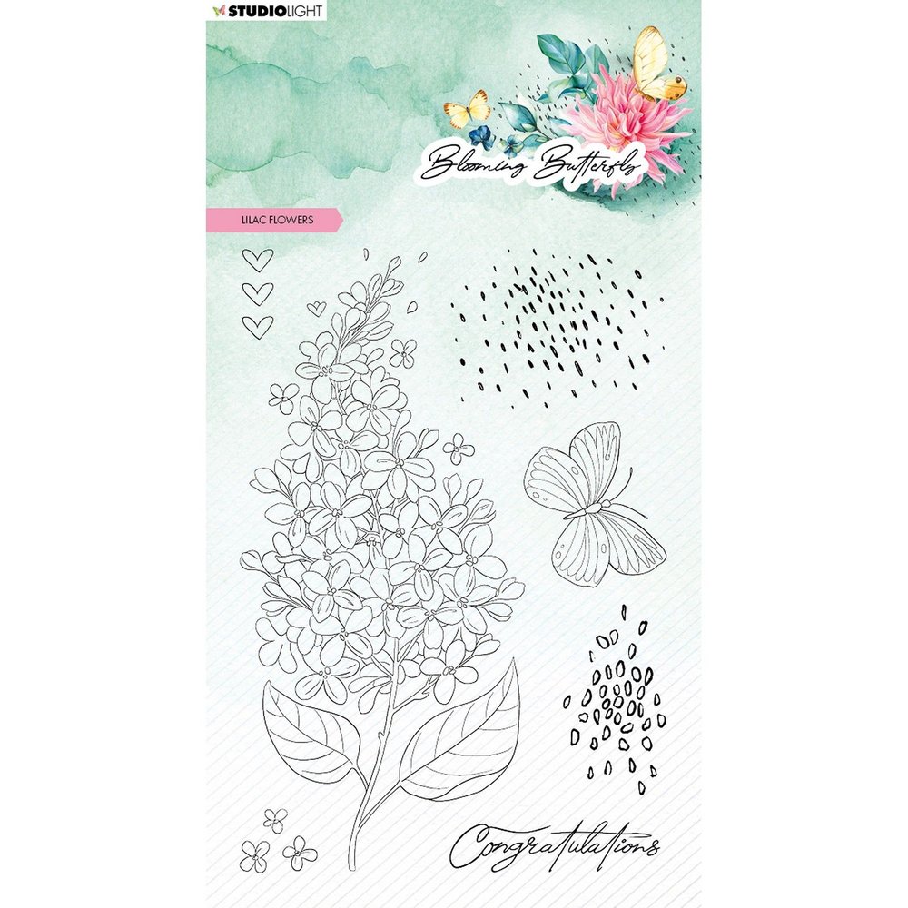 Studio Light  Blooming Butterfly Silikonstempeln Lilac Flowers 9,3 x 13,6 x 0,3 cm