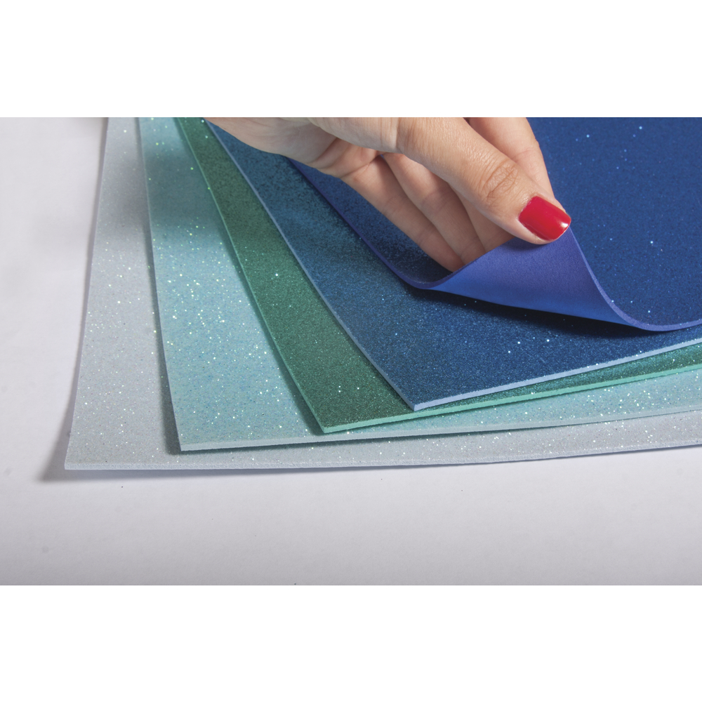 Moosgummi Platten Glitter selbstklebend A4 20x30cm 2mm 5 Stück Blau-Töne