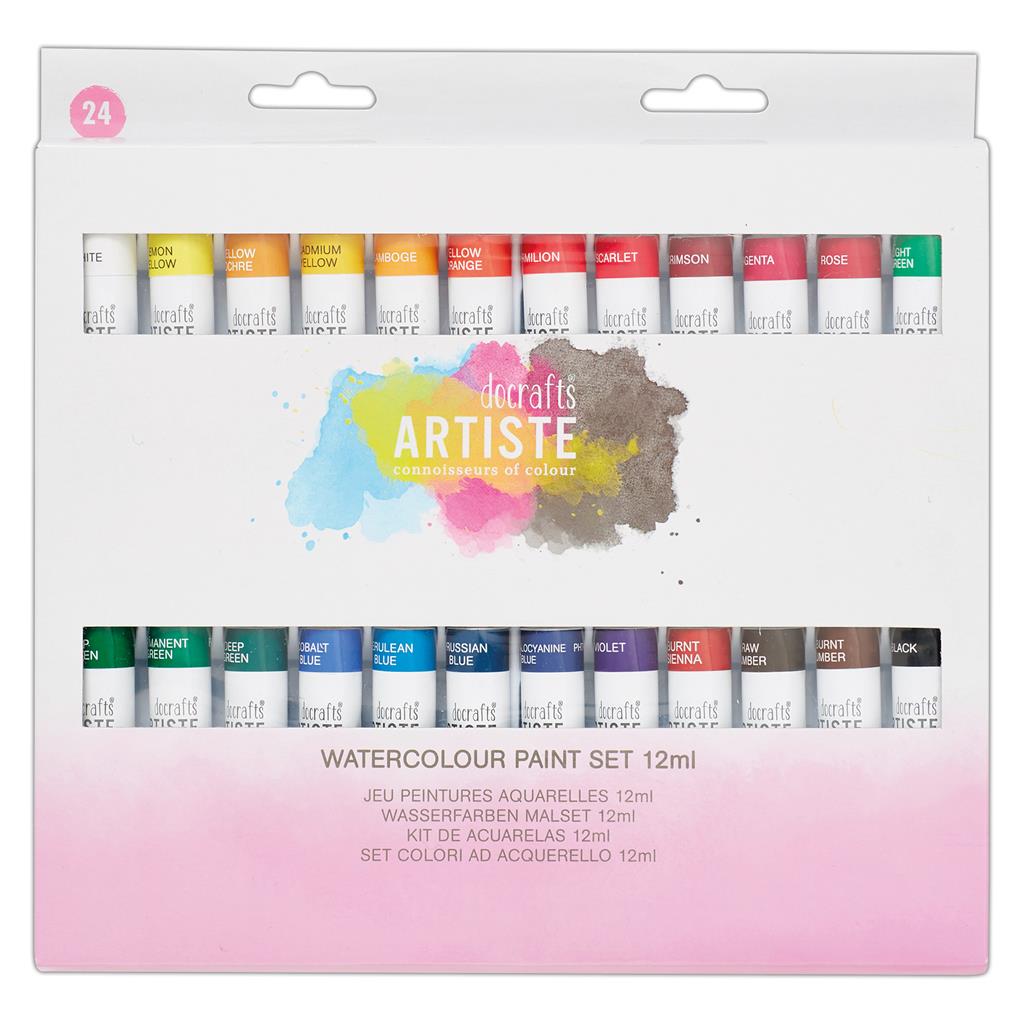 Docrafts Artiste Watercolour Paint Set 24 Tuben á 12ml