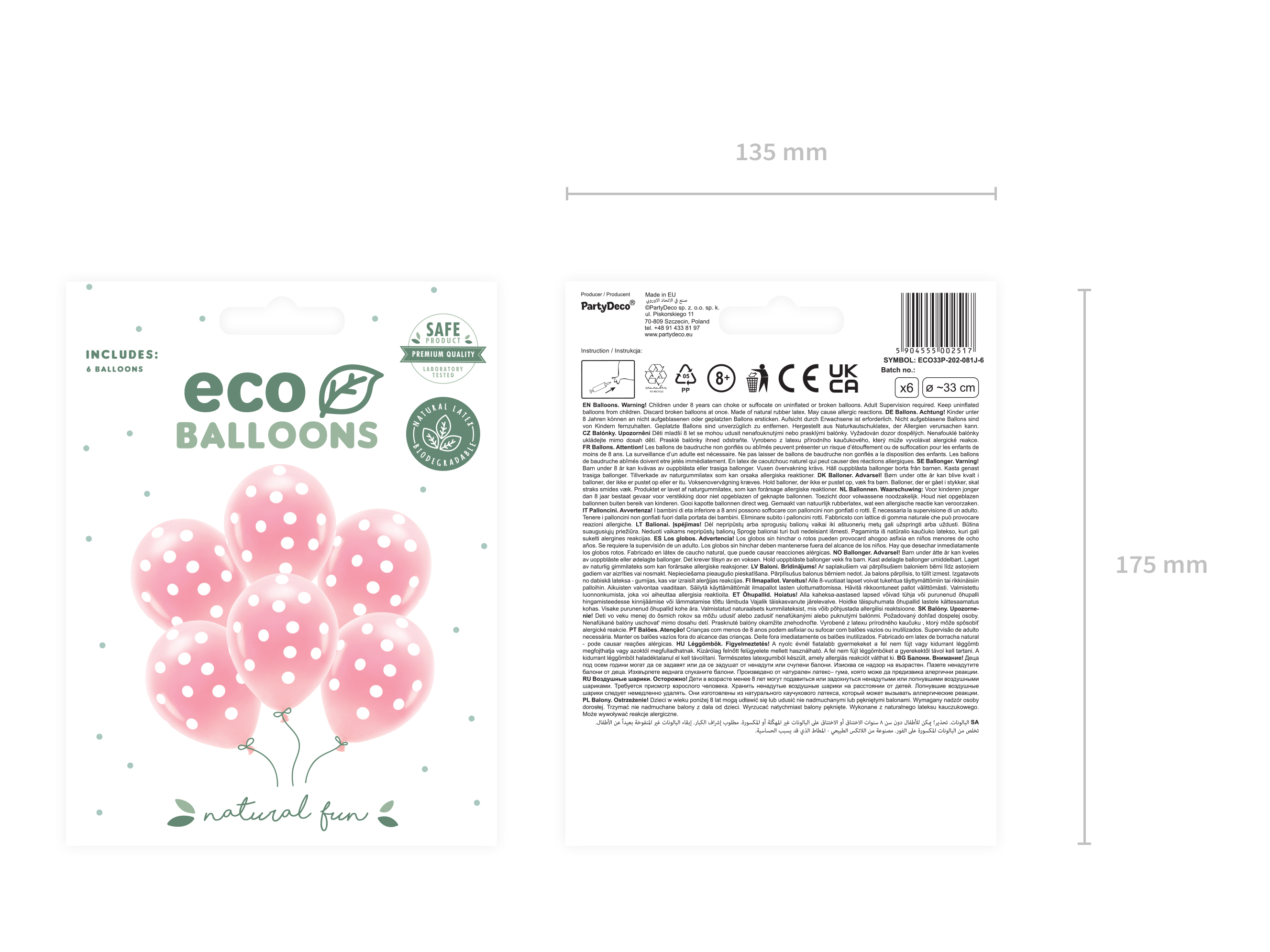 Eco Balloons gepunktet 6 Stück 33cm
