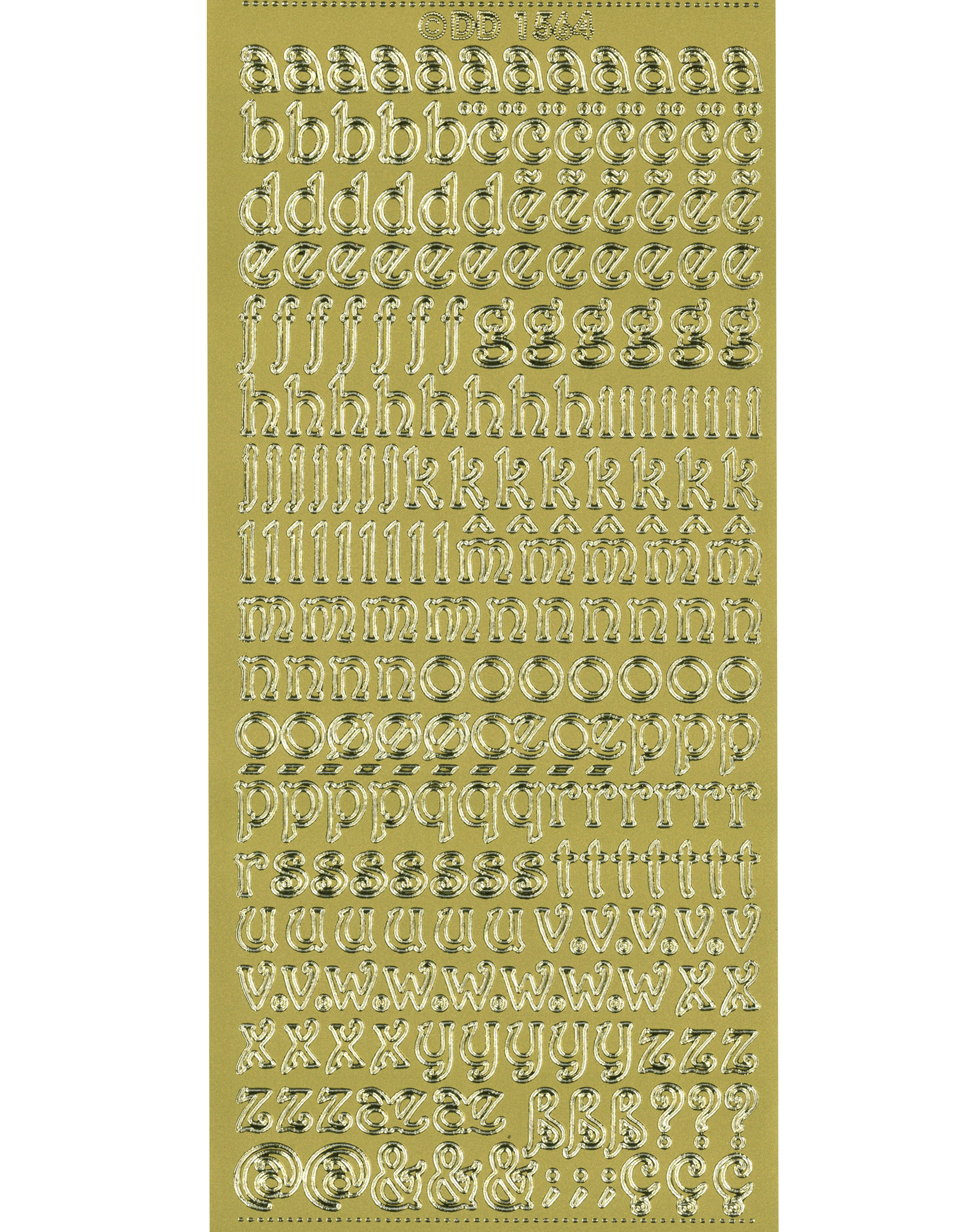 Shiny Outline Stickers Kleinbuchstaben verschnörkelt Alphabet ABC curled gold Konturensticker 10x23cm Bogen