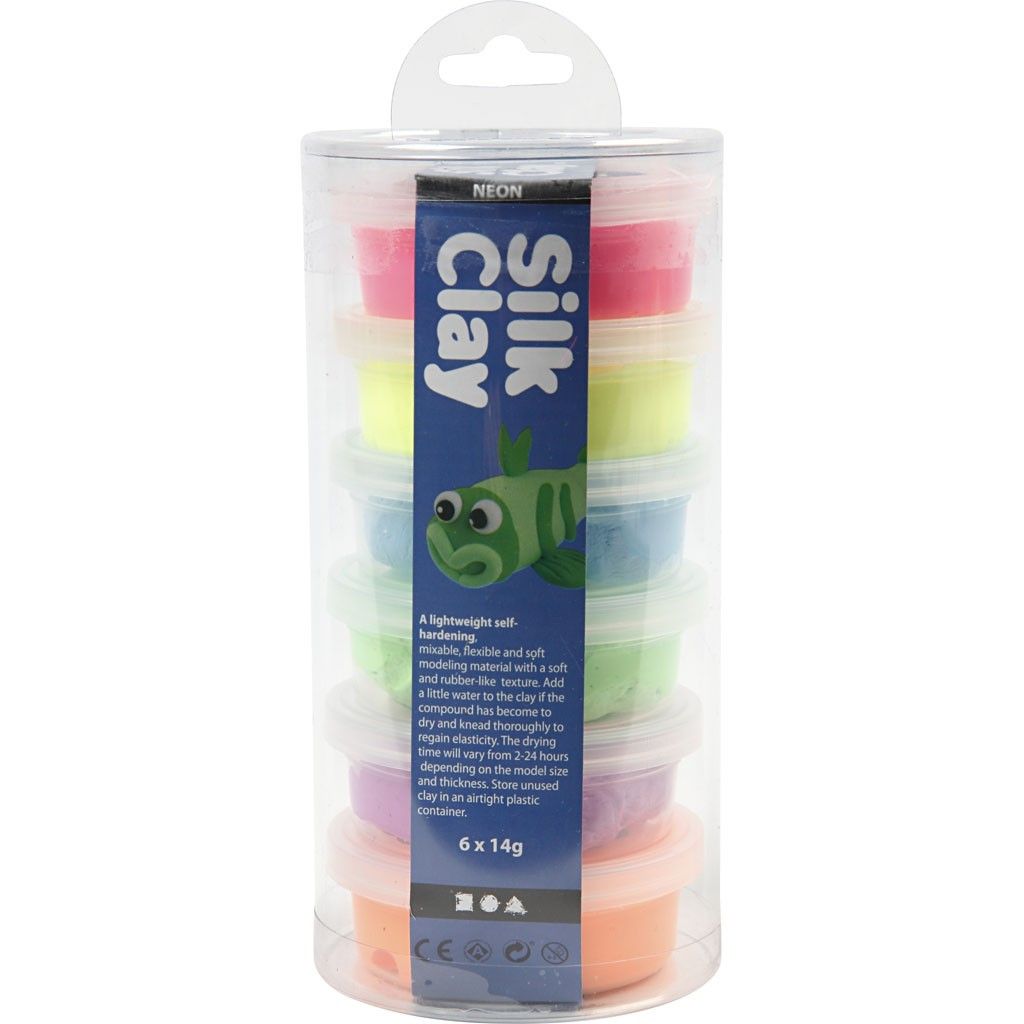 Silk Clay Sortiment, Neonfarben, 6 x 14g sortiert