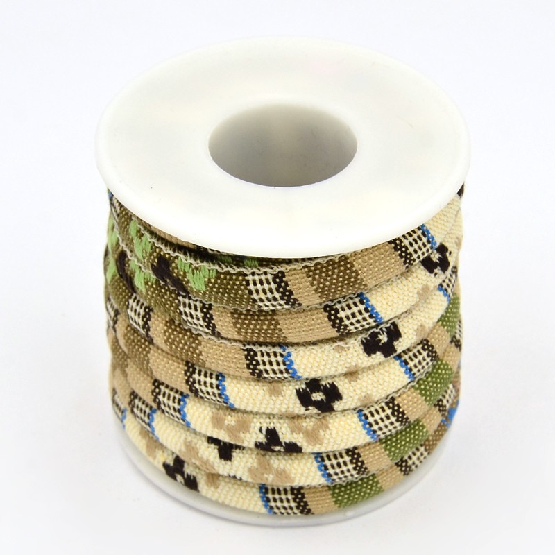 Ethnic Band Textil 6 mm, beige-grün, per Meter