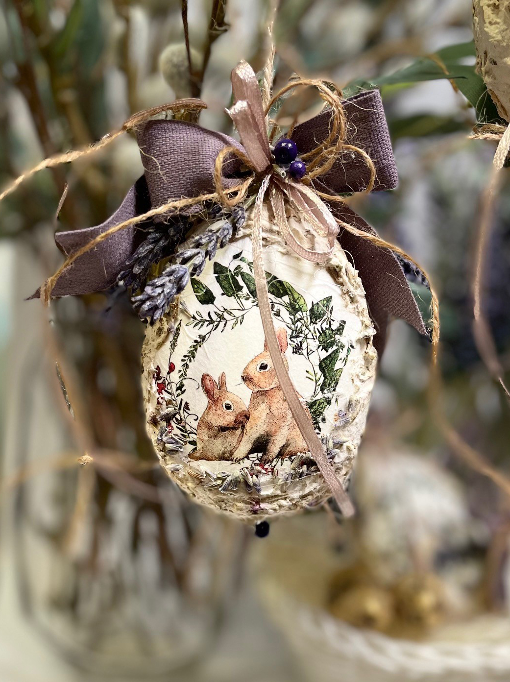 Lavendel-Ei Decoupage Gänseei handgemacht, 9cm dekoriert verschiedene Motive