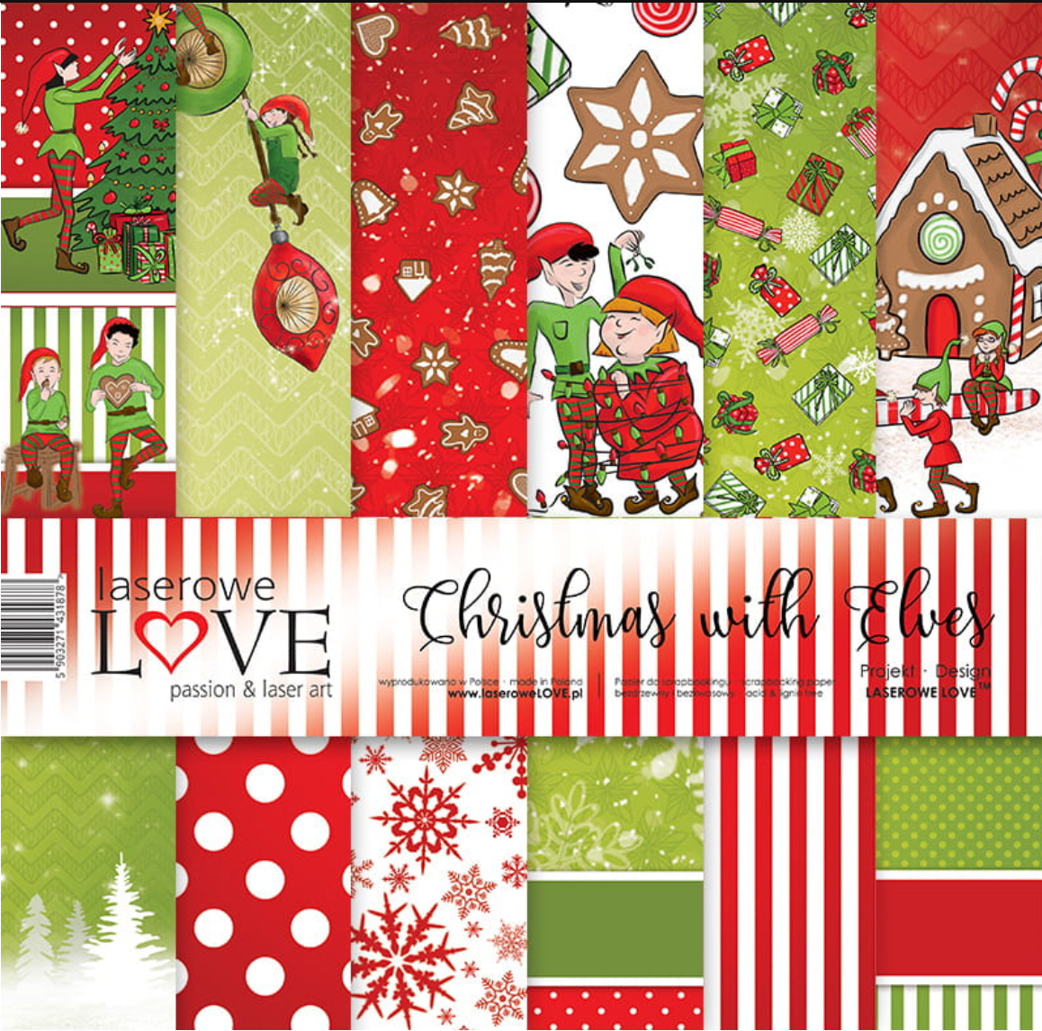 Christmas with Elves 30x30cm Scrapbooking-Papier Set 6 Blätter