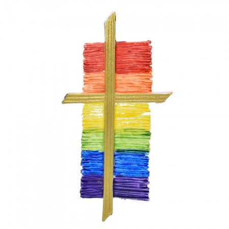Wachsdekor Kreuz mit Regenbogen gerippt, 117x60mm