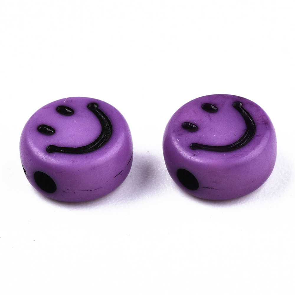 Bunte Smiley Perlen, Acryl flach rund 7x3,5mm, 60Stk./Dose