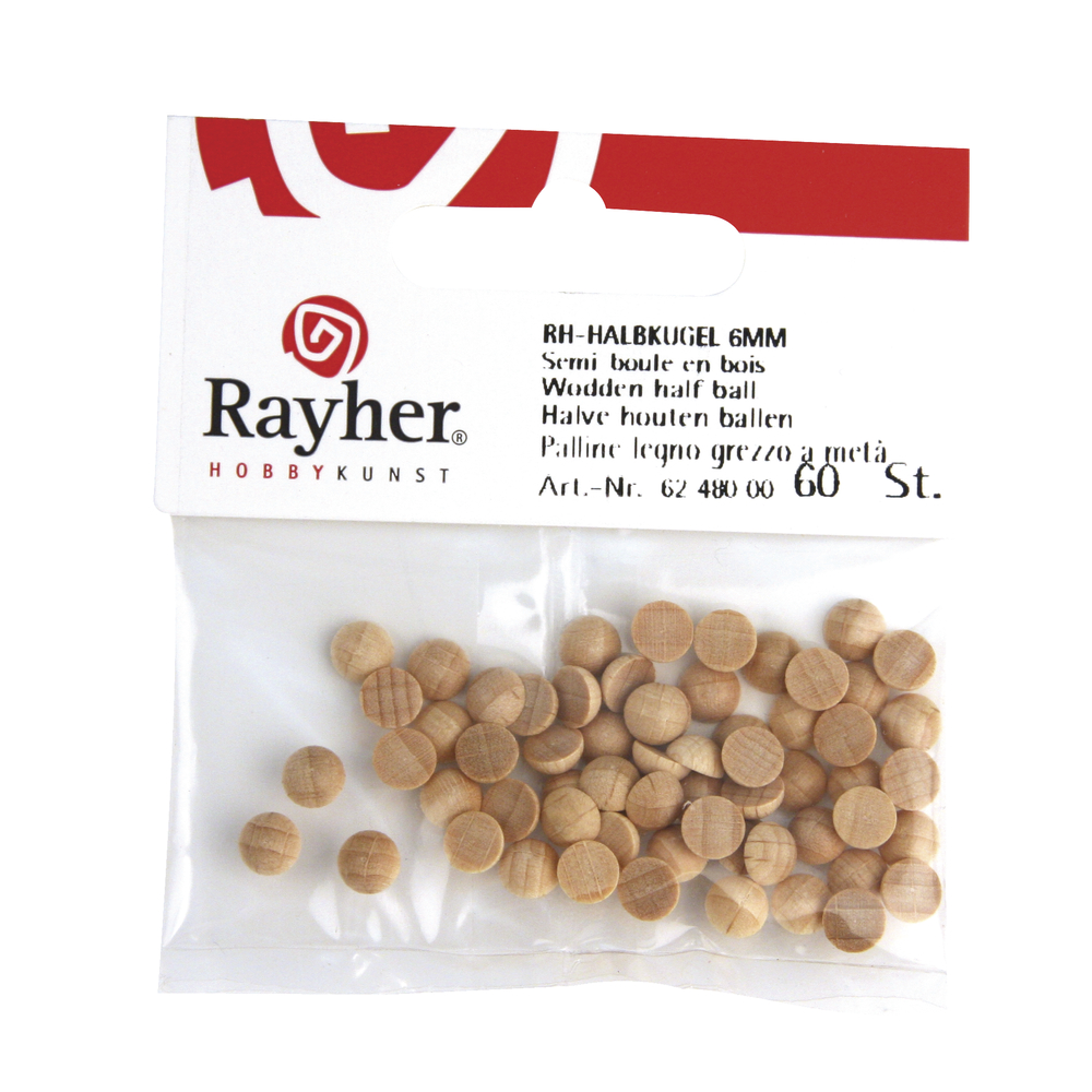 Rohholz-Halbkugel, ungebohrt, 12 mm, 20 Stück/Packung