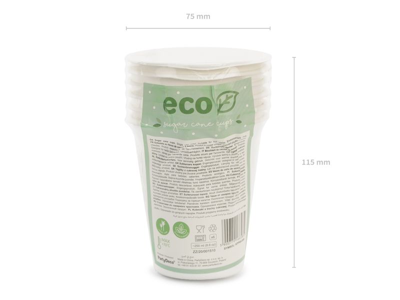 ECO-Zuckerrohrbecher Einwegbecher 250ml 6 Stück 