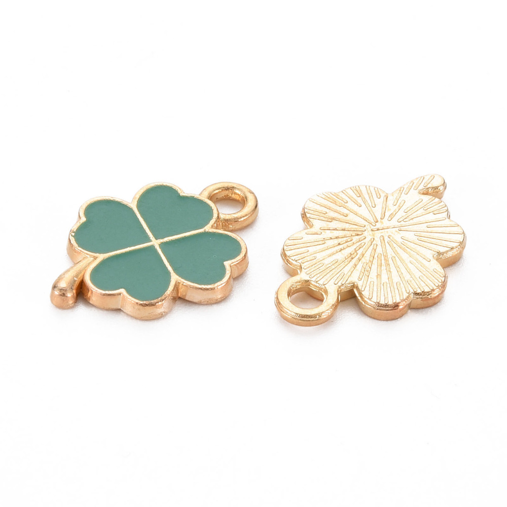 Anhänger Kleeblatt gold/grün 18x12x2mm 10 Stück Vierklee, Glücksklee