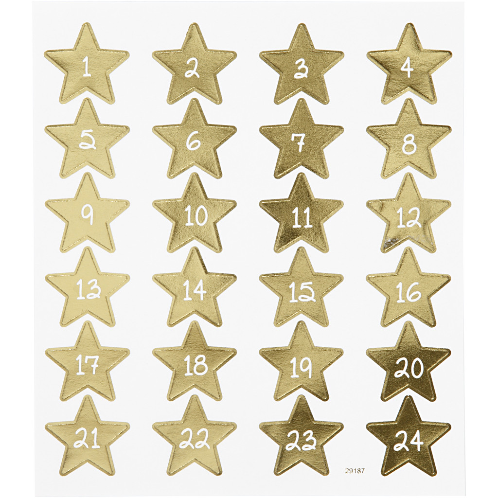 Adventkalender-Zahlen Sterne gold Nummern 1-24 2,5x2,5cm 24 Stück Adventkalender-Zahlen Sterne gold Nummern 1-24 2,5x2,5cm 24 Stück