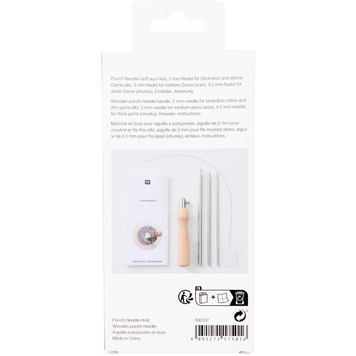 Punch Needle Holz Set inkl. 3 Nadelstärken (2mm, 3mm, 4,5mm) verstellbare Schlaufenlänge