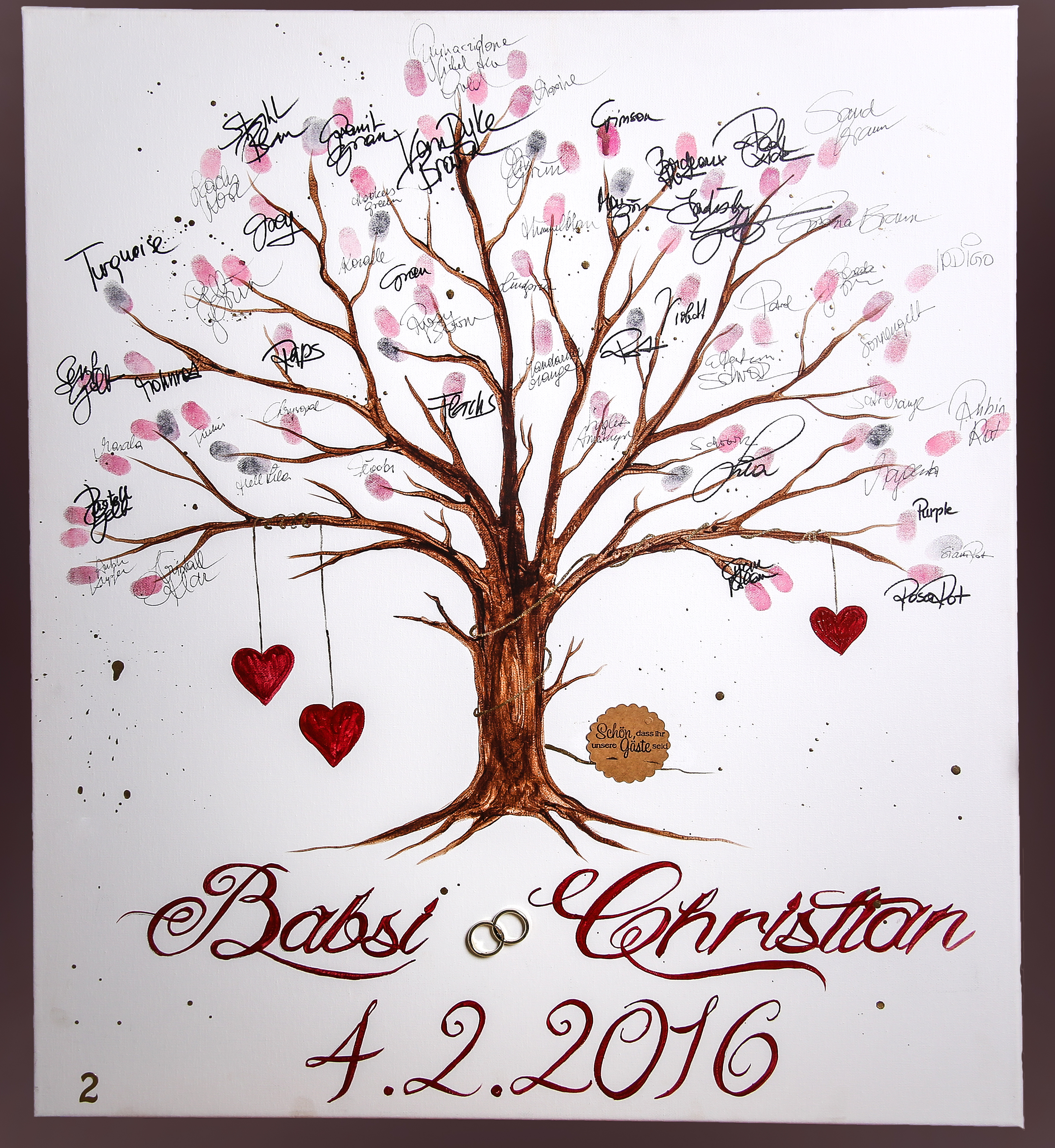 Hochzeitsbaum Design 2 handgemalt, 50x70, auf Keilrahmen, Fingerabdruckbaum, Hochzeitsgeschenk Fingerabdruck, Hochzeitsbild