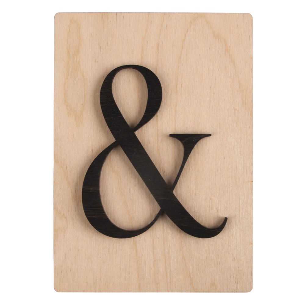 Holzbuchstaben schwarz  "&" auf Holzfliese, 10,5x14,8cm, per Stück