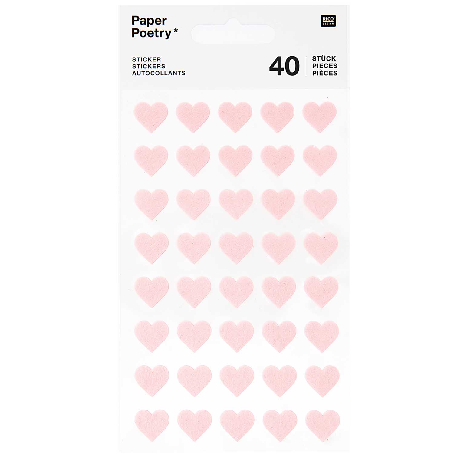 Filzsticker Herzen rosa 1 Bogen 9,5x15cm