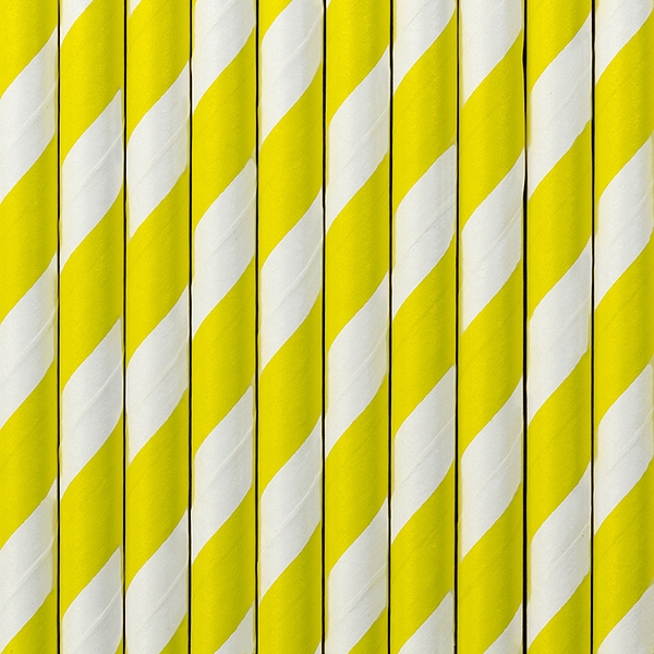 Papier Strohhalme , gestreift gelb-weiss, Paper Straws, 10 Stück/Packung
