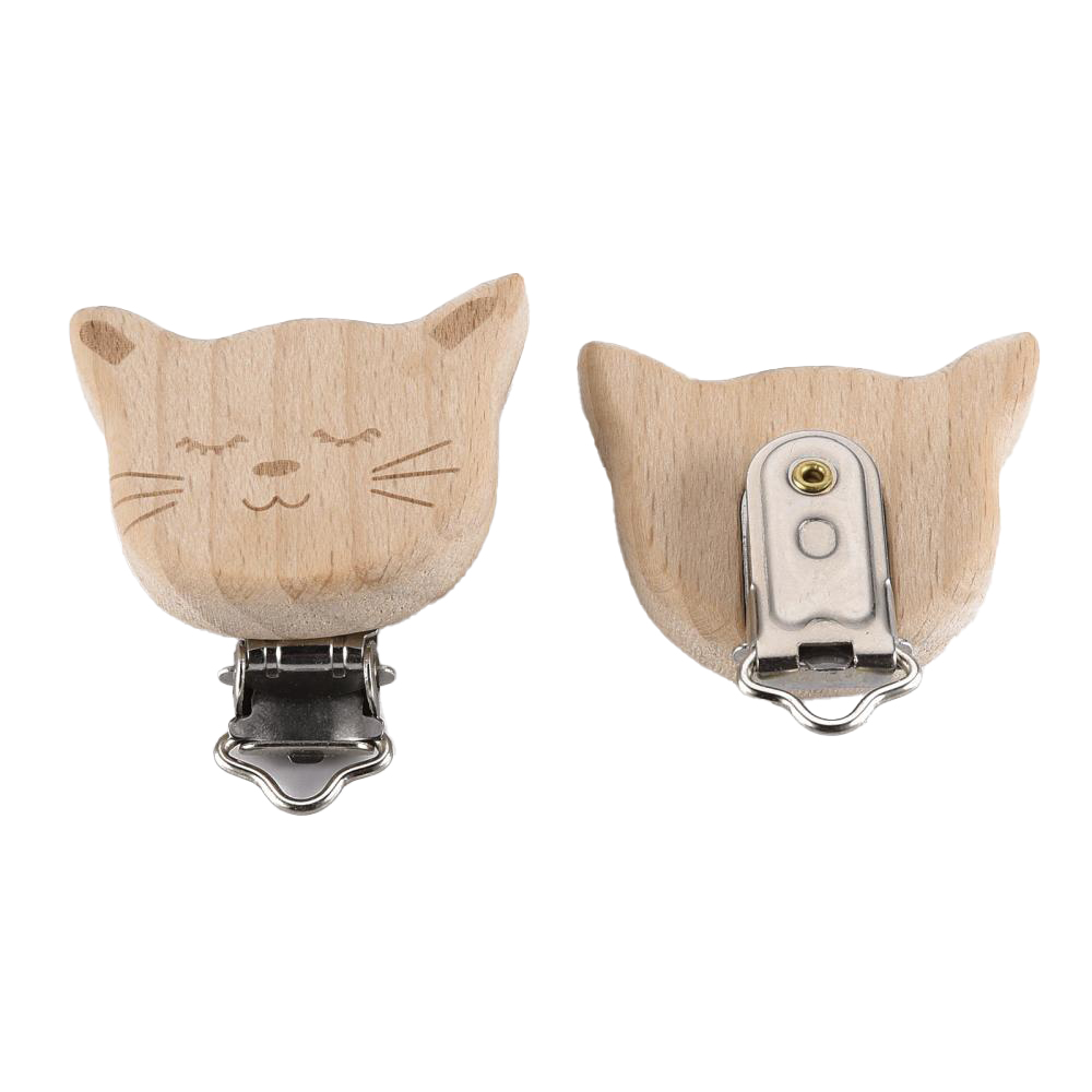 Schnullerclip Katze aus Holz 48x44x18mm