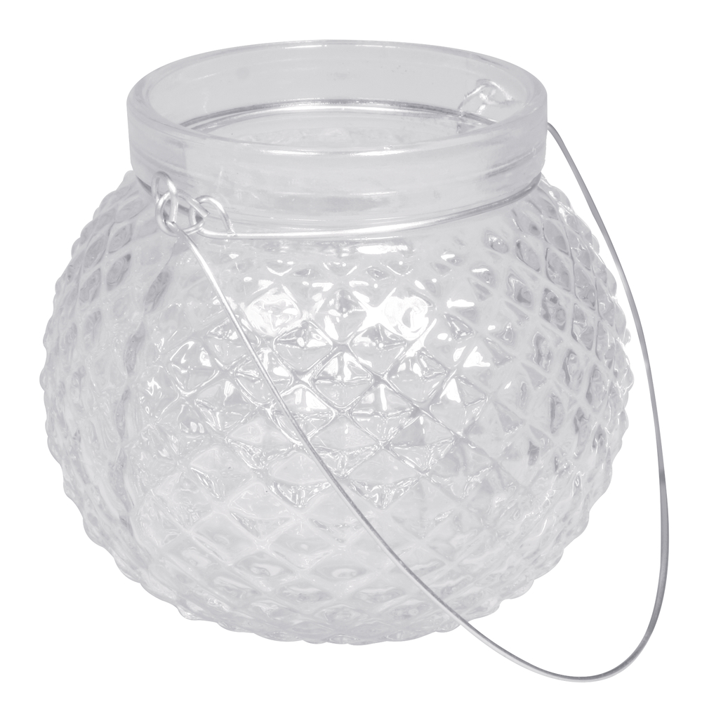 Windlichtglas mit Ornament rund, Henkel, Höhe 9 cm, Öffnung 6,5 cm