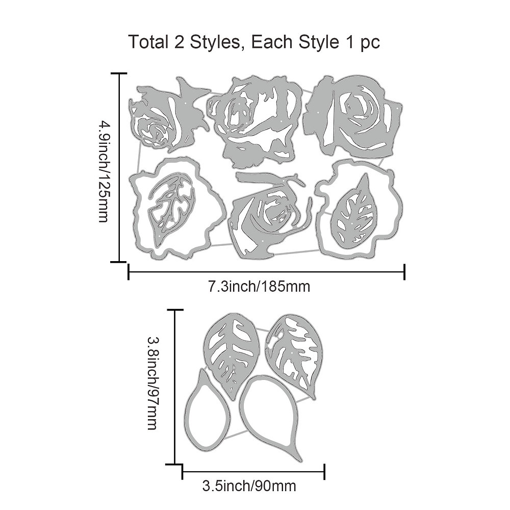 Stanzschabloen Rose mehrschichtig 2 Bögen 97x90x0,8mm + 125x185x0,8mm