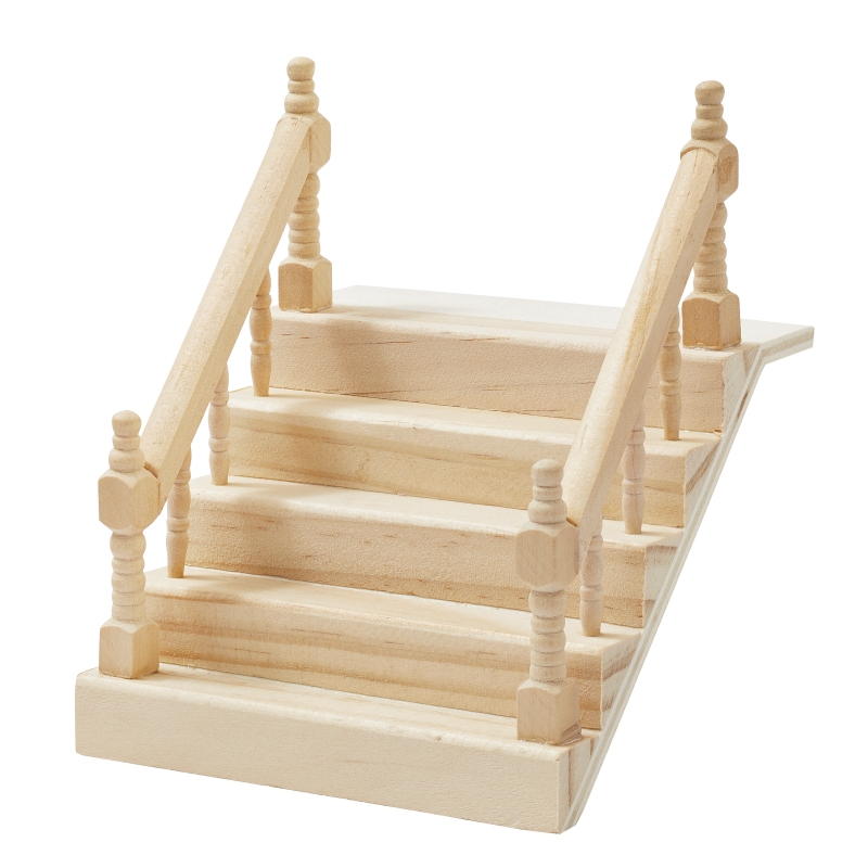 Treppe Miniatur mit Handlauf aus Holz natur  10,5cm