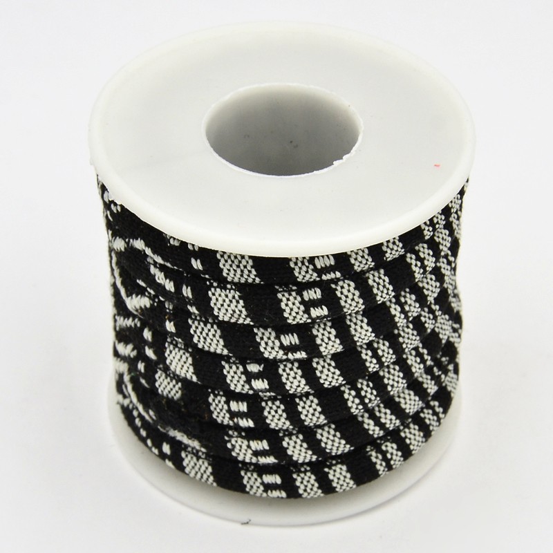 Ethnic Band Textil 6 mm, schwarz-weiß, per Meter