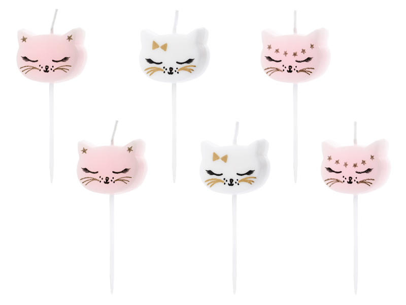 Kerzenset Katzen rosa/weiß 6 Stück 2cm