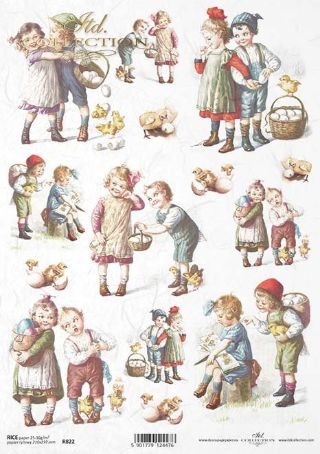 Reispapier A4 Nostalgiekinder Pärchen Ostern , Decoupagepapier Rice Paper 25-30g/m2 per Stück