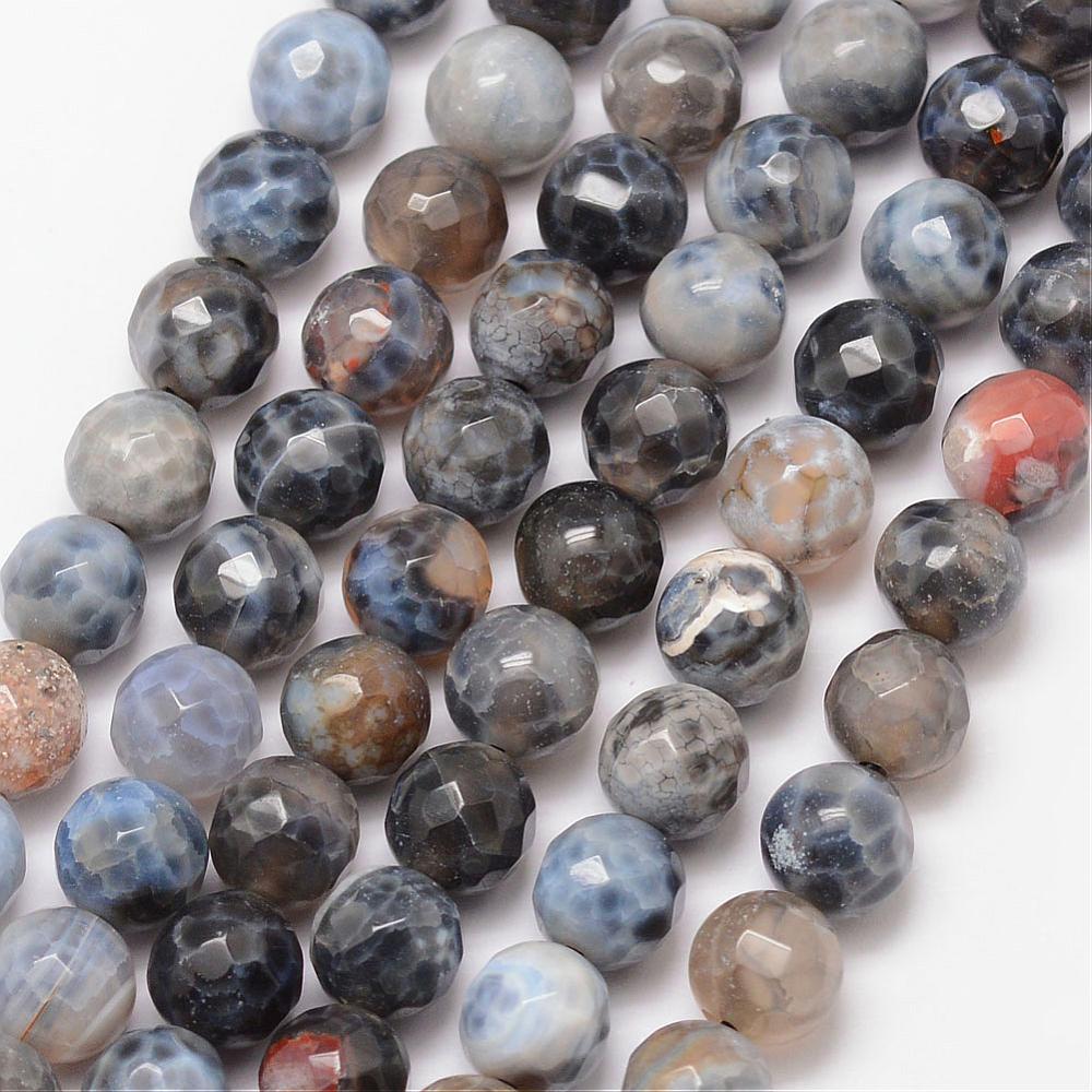 Edelsteinperlen Feuer-Achat grau-weiß-blau rund facettiert 8mm 1 Strang / 47 Stück 