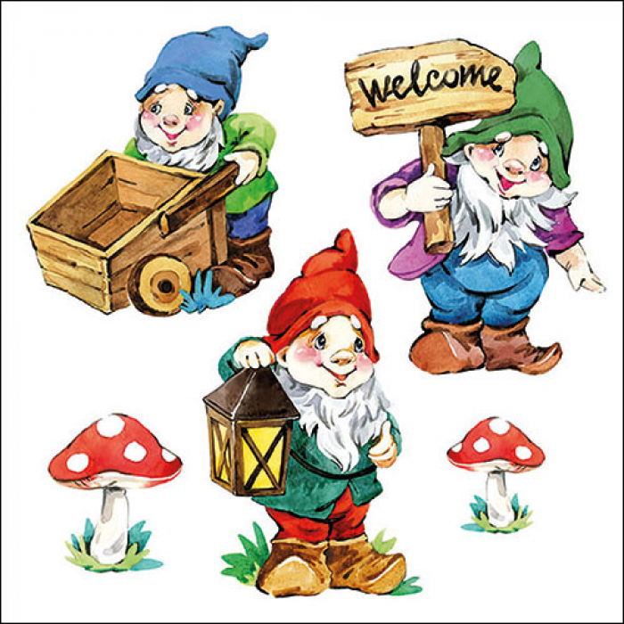 Ambiente Servietten Garden Gnomes 33x33cm 20 Stück/Packung 