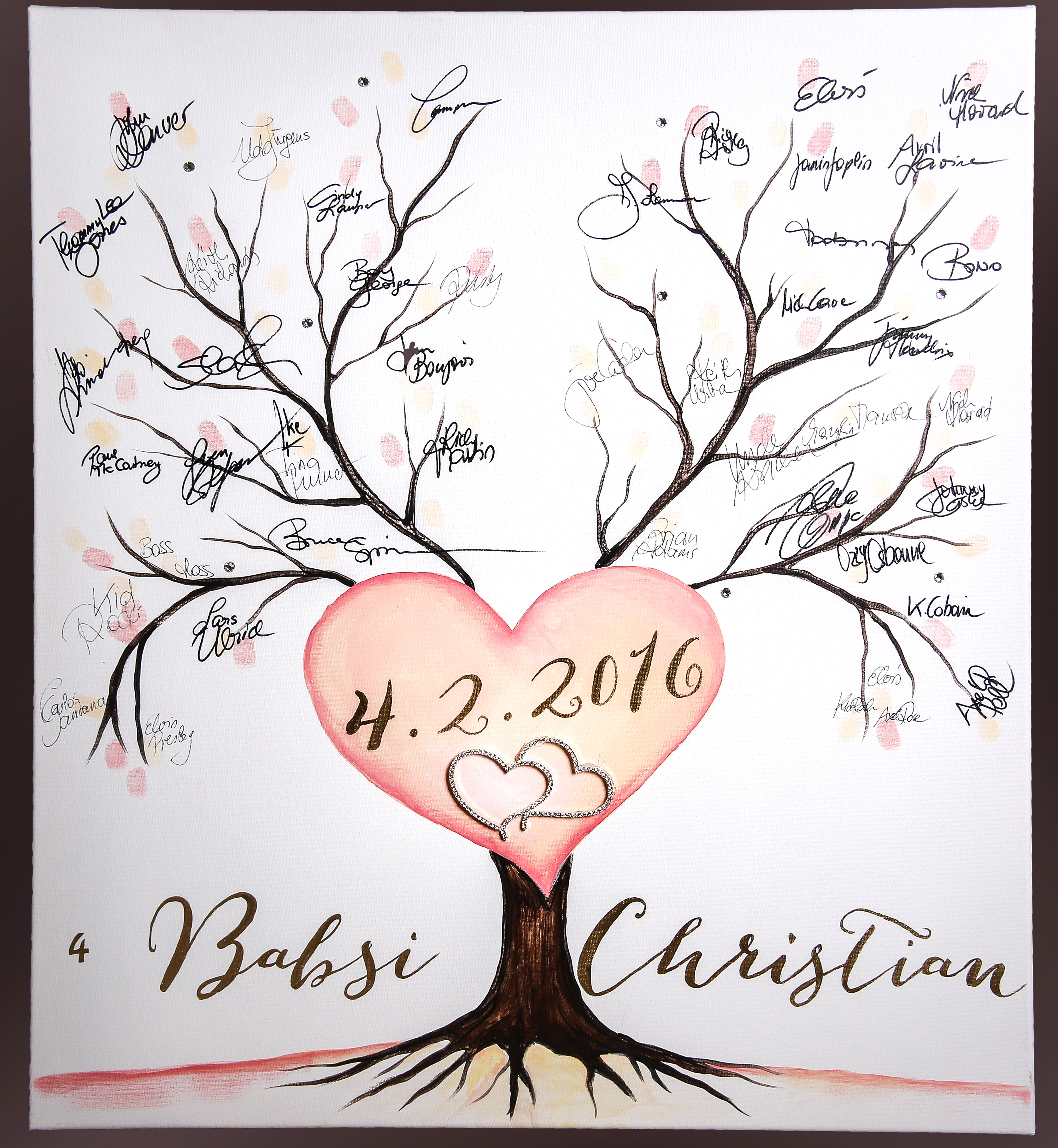 Hochzeitsbaum Design 4 handgemalt, 50x70, auf Keilrahmen, Fingerabdruckbaum, Hochzeitsgeschenk Fingerabdruck, Hochzeitsbild