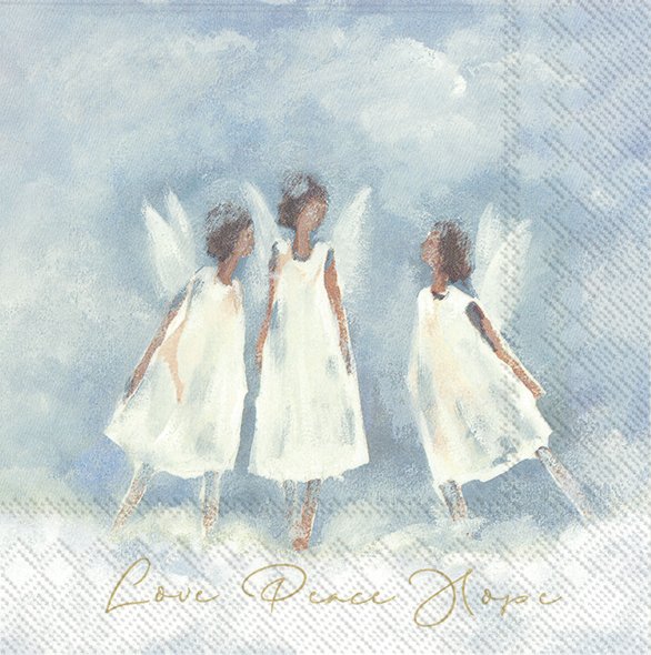 Servietten LOVE PEACE HOPE Engel blau weiß 25x25cm 3-lagig 20 Stück / Packung Servietten LOVE PEACE HOPE Engel blau weiß 25x25cm 3-lagig 20 Stück / Packung