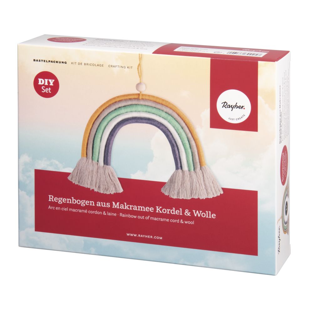 Bastelpackung Regenbogen aus Makramee Kordel+Wolle mit Anleitung Bastelpackung Regenbogen aus Makramee Kordel+Wolle mit Anleitung