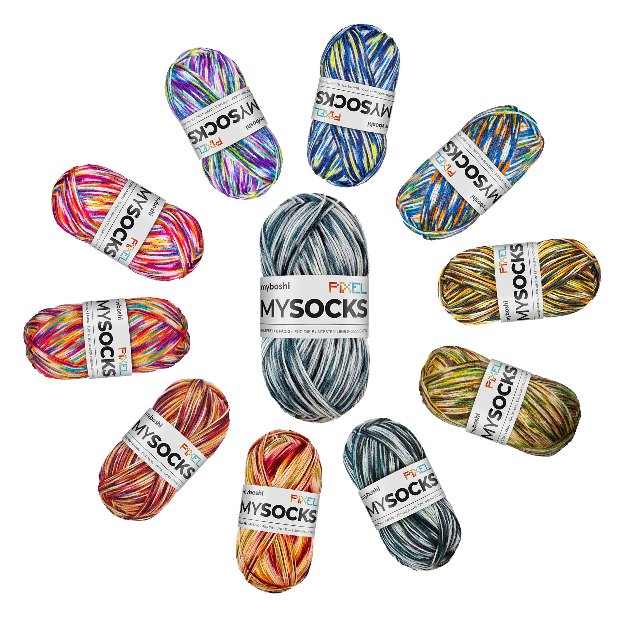 MyBoshi Mysocks Pixel Sockenwolle Aloeveraduft 6-fädig 75% Schurwolle und 25% Polyamid sehr strapazierfähig 