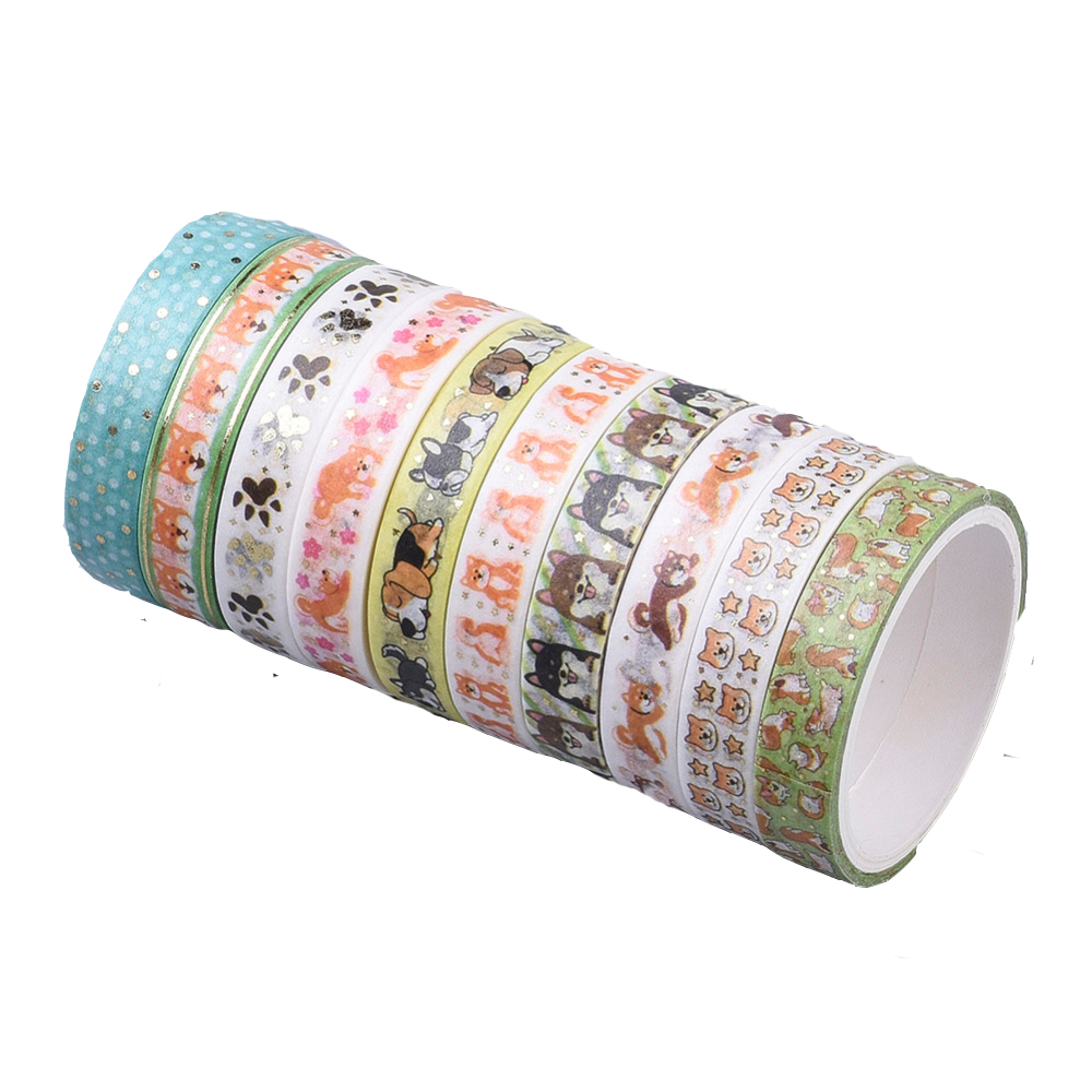 Washi Tape Set 8mm Hund ,10 Rollen -  2m/Rolle 